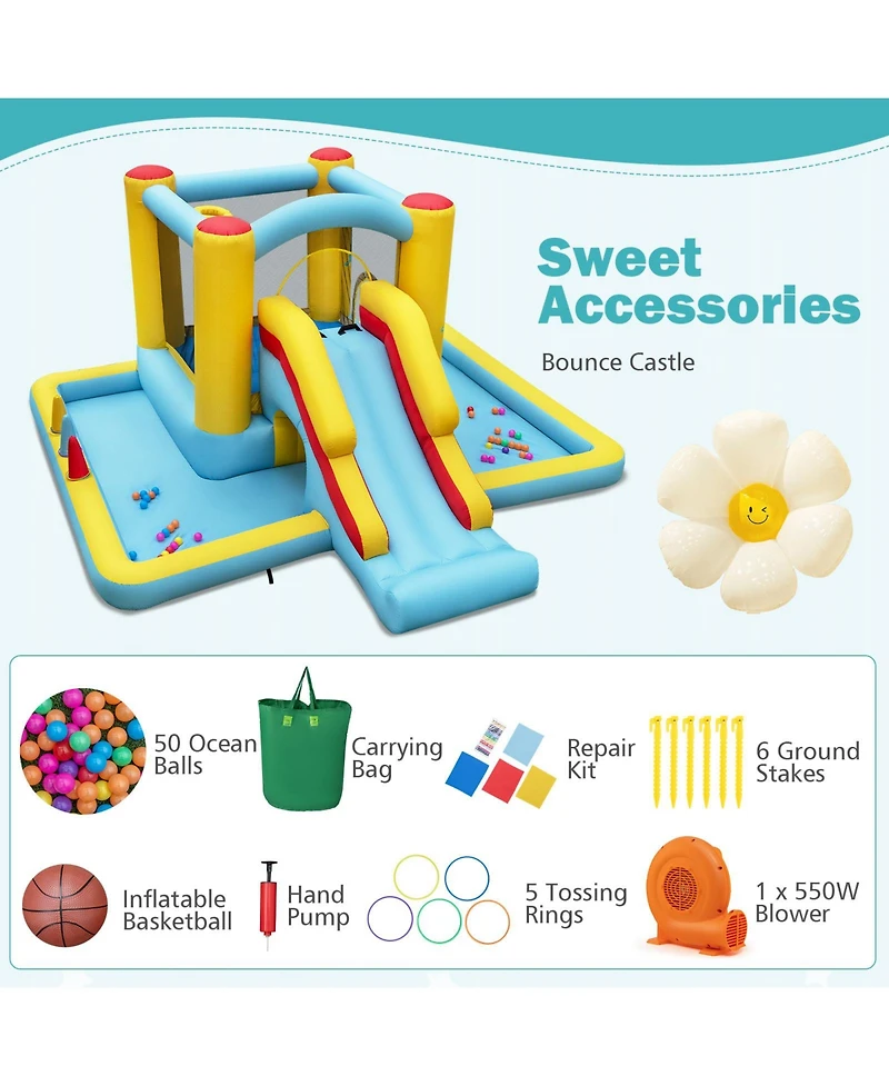 Hongge Inflatable Bounce House 7-in-1 Bouncy Castle with Slide and Tunnel-550W Blower