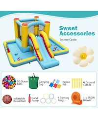 Hongge Inflatable Bounce House 7-in-1 Bouncy Castle with Slide and Tunnel-550W Blower