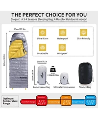 Naturehike Ultralight Down Sleeping Bag, 650FP, 3-4 Season, Adults, 32-42, Waterproof, Compact, Camping