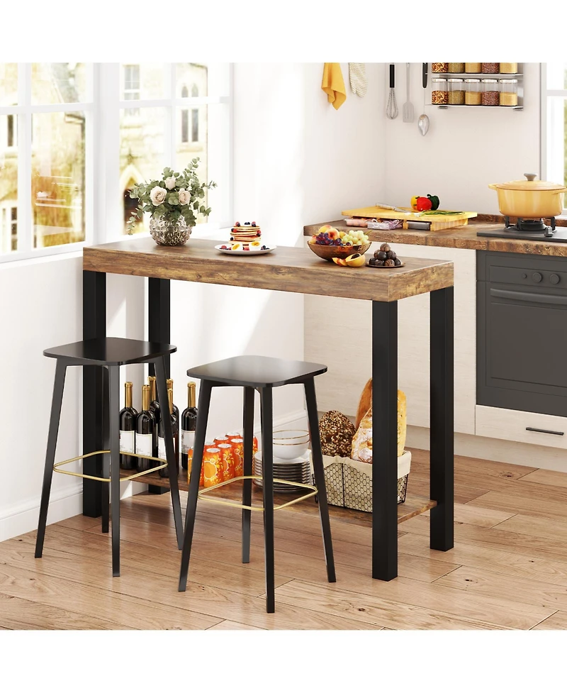 Sugift Two Tier Home Bar Table with Open Shelves and Storage