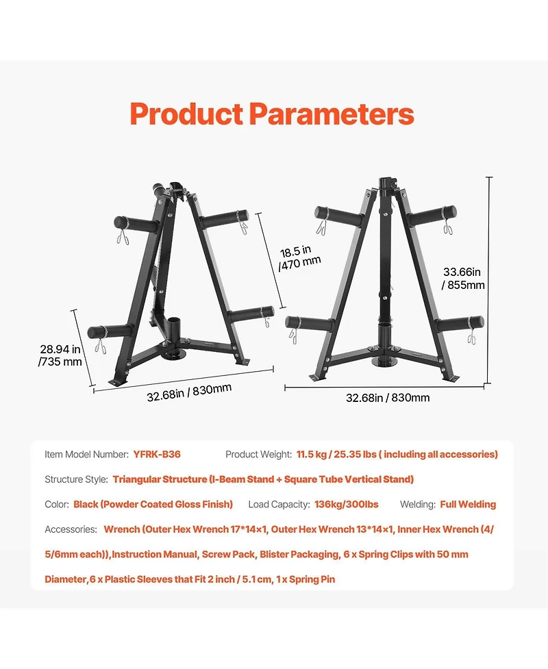 Mecale Weight Plate Tree for Plates 300 lbs Home Gym Storage Stand