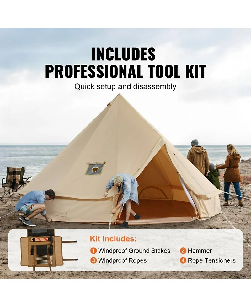 Gouun Canvas Bell Tent 19.68 ft 4-Season Yurt with Stove Jack for up to 10 People, Family Camping