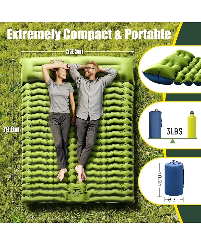 Gnuadz 2 Person Self Inflating Sleeping Pad with Pillow Foot Pump Camping Outdoor Recreation Gear