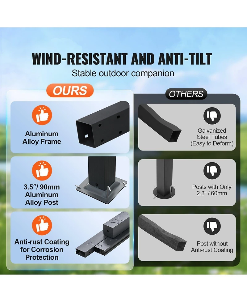 Mecale 10 x 10 Ft Outdoor Retractable Aluminum Pergola with Canopy