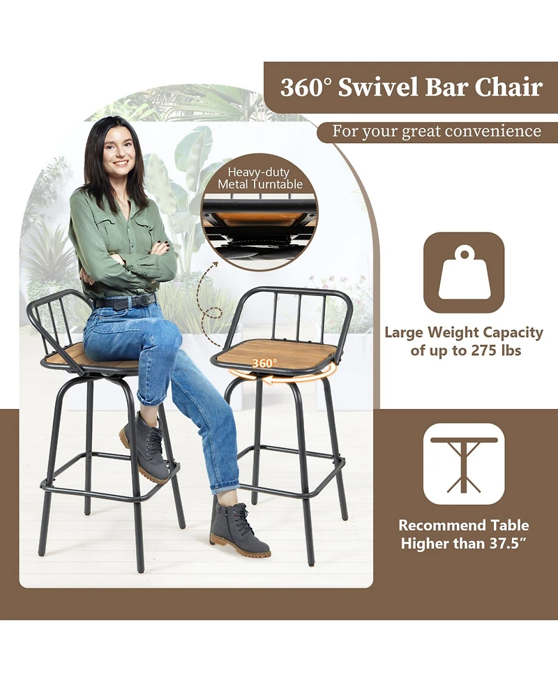 Sugift 360degree(s) Swivel Bar Stool Set of 2 with Footrest and Backrest