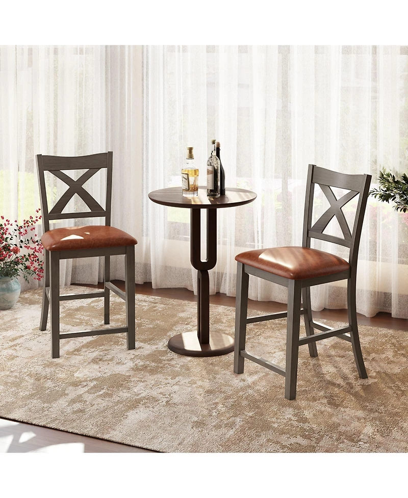 Sugift Bar Stools Set of 2 with Cross Back and Faux Leather Upholstered Seat