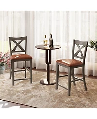 Sugift Bar Stools Set of 2 with Cross Back and Faux Leather Upholstered Seat