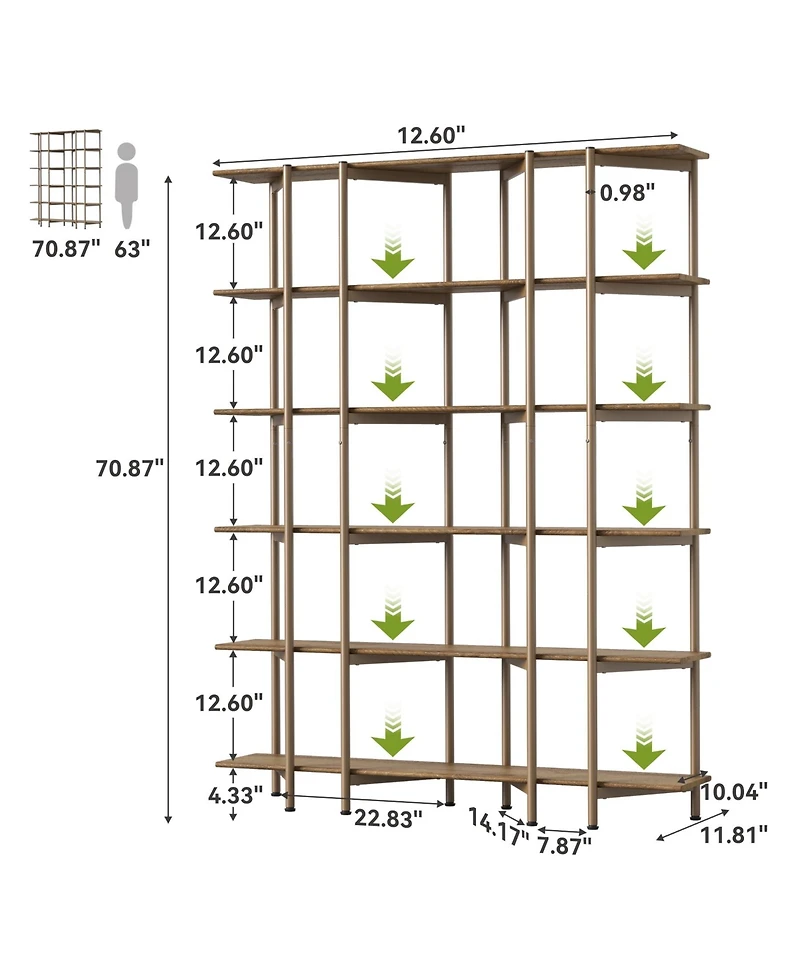 Tribesigns 70.87" Tall Open Bookshelf, 6-Tier Display Rack with Metal Frame and Wooden Shelves, Modern Bookshelf