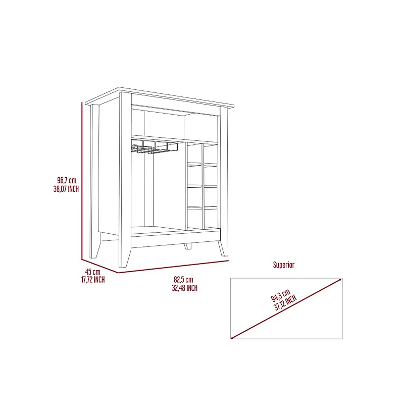flynama 38 Bar-Coffee Cart with 8 Bottle Racks, 1 Cup Holder and Central Shelf