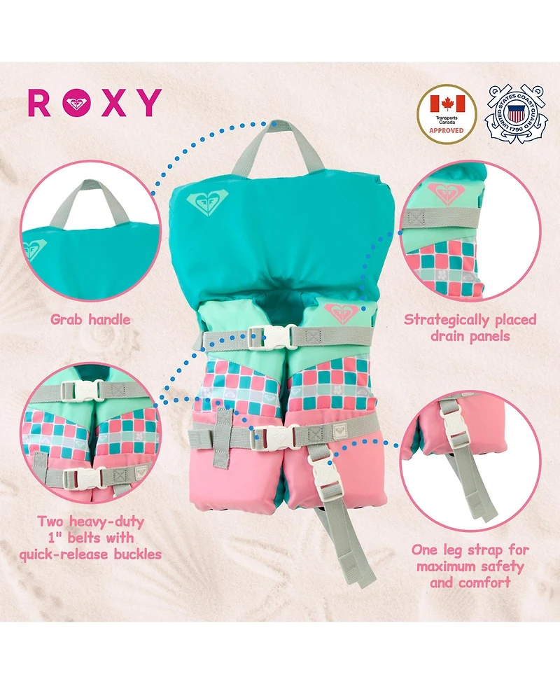 Roxy Infant Life Vest Uscg Approved with Quick-Release Buckles and Leg Strap, Upright Flotation for Fishing, Boating and Kayaking