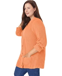 Woman Within Women's Button-Front Shaker Cardigan Sweater