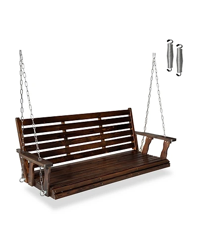 Mega Casa 3-Seater 5 Ft Wooden Porch Swing for Outdoor Patio Garden