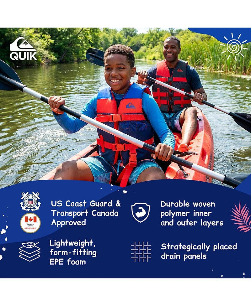 Quiksilver Uscg Approved Life Vest for Children, Lightweight Epe Foam and Durable Quick-Release Buckles, Leg Strap and Grab Handle for Security