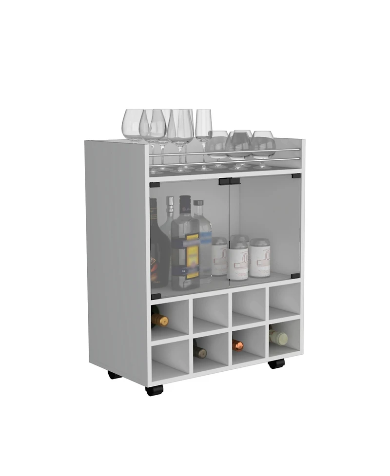 flynama 32 Inch Bar-Coffee Cart with 8 Bottle Racks and Glass Door