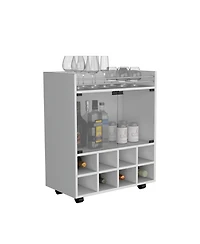 flynama 32 Inch Bar-Coffee Cart with 8 Bottle Racks and Glass Door
