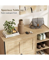 Sugift Shoe Rack Organizer with Flip-up See-through Doors and Adjustable Shelves-Oak