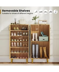 Sugift 6-Tier Modern Freestanding Wooden Shoe Cabinet with Doors and Removable Shelves