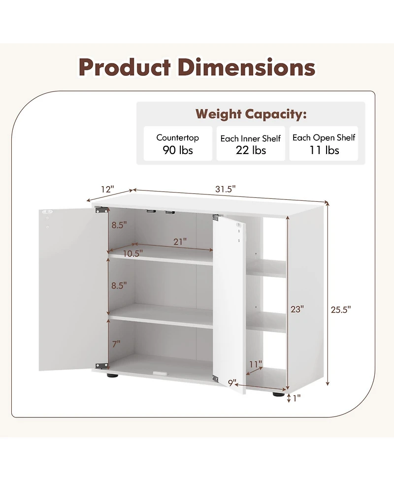 Sugift 3-Tier Shoe Cabinet with Doors with Adjustable Open Shelves for Entryway
