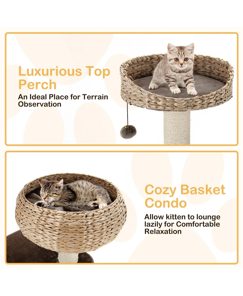 Cozito Cat Tree Rattan Tower with Napping Perch Sisal