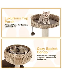 Cozito Cat Tree Rattan Tower with Napping Perch Sisal