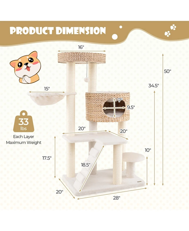 Cozito Cat Tree Solid Wood Modern Tower with Condo Perch