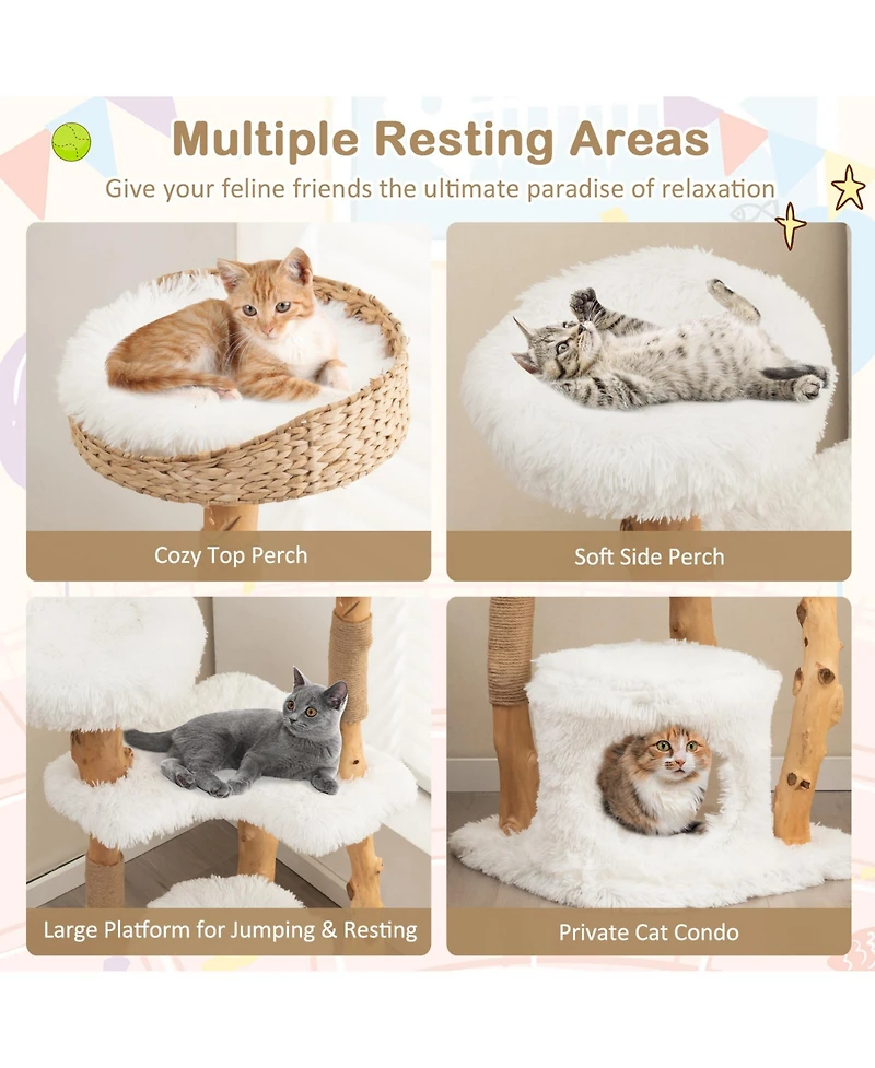 Cozito Cat Tower Solid Wood with Cattail Basket Bed for Indoor