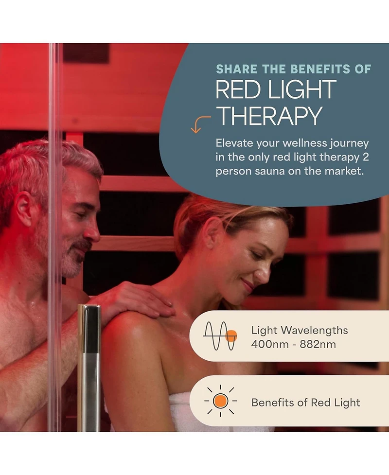 Lifepro Infrared Sauna for Home - 2 Person Indoor Low Emf Full Spectrum Sauna with Red Light Therapy, Hemlock Wood, Bluetooth & Chromotherapy