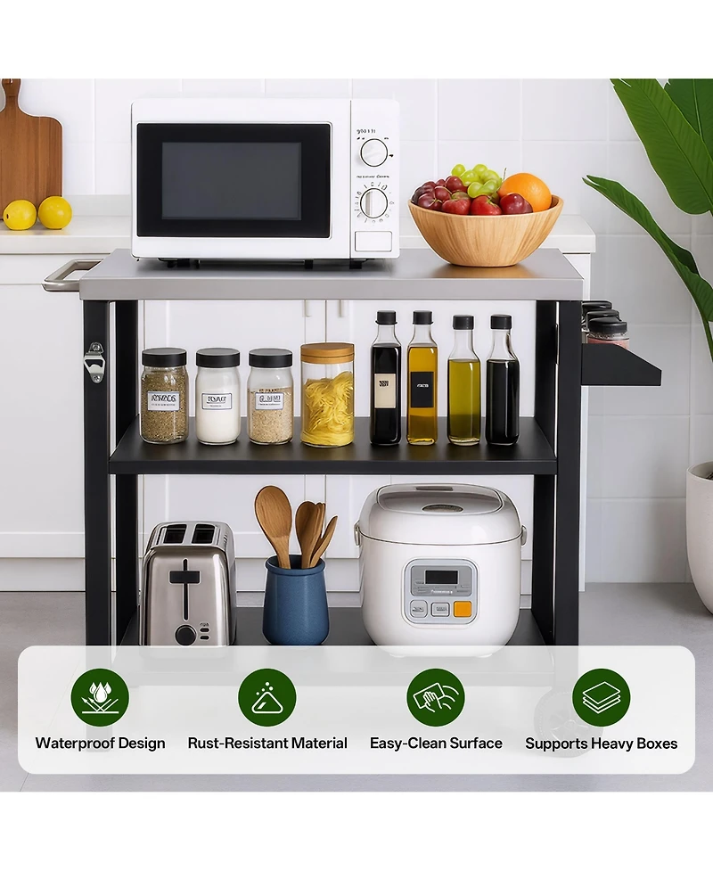 flynama 3-Tier Outdoor Grill Cart with Stainless Steel Top and Side Shelf