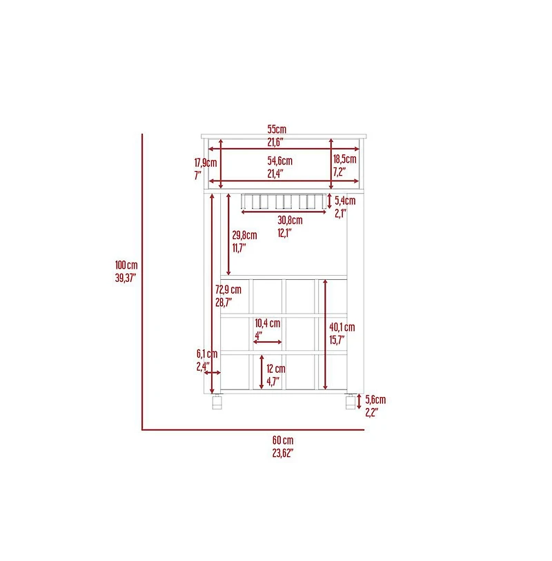 flynama Bar Cart with 12 Built-in Wine Rack, 8-Glass Rack and Spacious Drawer