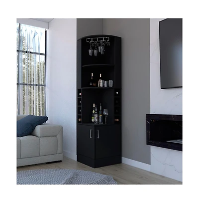 flynama Atanasio Corner Bar Cabinet for Living Room with 8 Wine Cubbies and Glass Rack