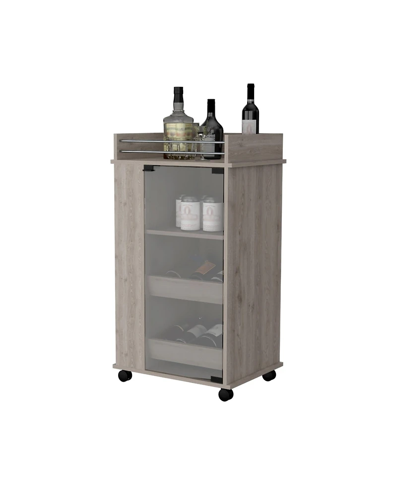 flynama Glass Door Bar Cart with Bottle Holder and Casters