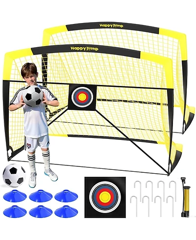 Bearwill 7x5 Ft Portable Soccer Goal with Target Board Agility Markers Pump Ball Training Bundle for Youth Players Ages 6 to 14