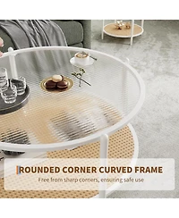 gaomon Round Coffee Table, 2-Tier Tea Table with Rattan Storage Shelf, Tempered Glass Tabletop, Boho Cocktail Tables Modern Center Table