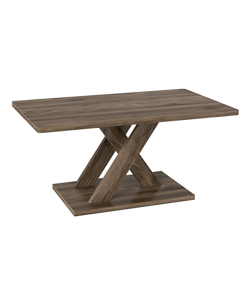 Sugift 37.5 Inch Rectangular Coffee Table with Stable Base and Rubber Wood Connection for Living Room