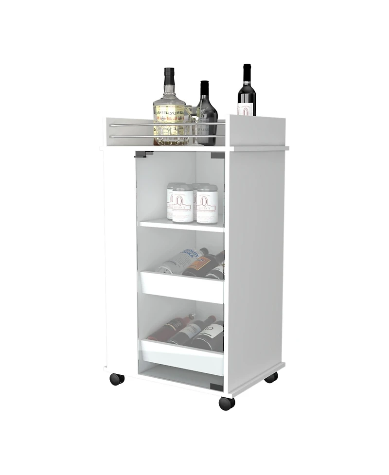 flynama Willow Park Glass Door Bar Cart with Bottle Holder and Casters