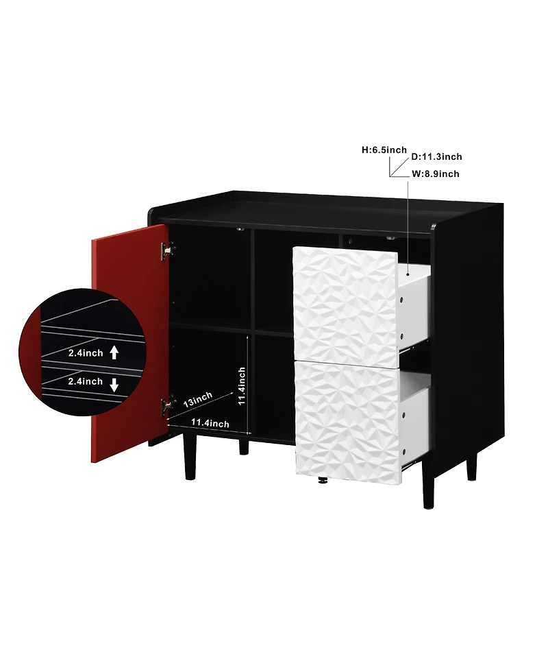 flynama Buffet Cabinet with Doors, 2 Drawers and Open Compartments