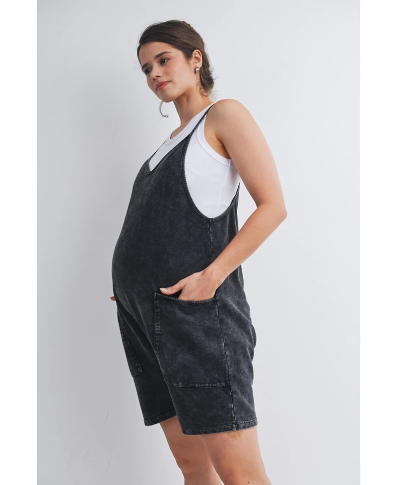 Hello Miz Maternity Washed Relaxed Fit Romper with Pockets