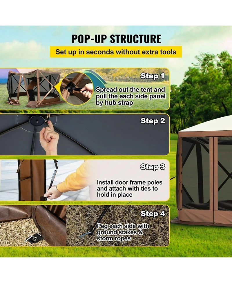 Gouun 6-Sided Pop-Up Gazebo Screen Tent with Mesh Windows