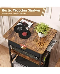 Yigii 4-Tier Media Stand with Drawer Game Console Shelf Audio Rack Tower with 2 Hooks