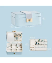 Yigii 2 Layer Jewelry Organizer Box with Bow Clasp Mirror Storage for Earrings Rings Necklaces Gift