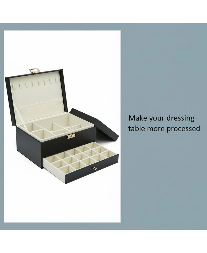 Yigii 3-Layer Faux Leather Jewelry Organizer Box Large Storage for Earrings Rings Necklaces Bracelets Watches