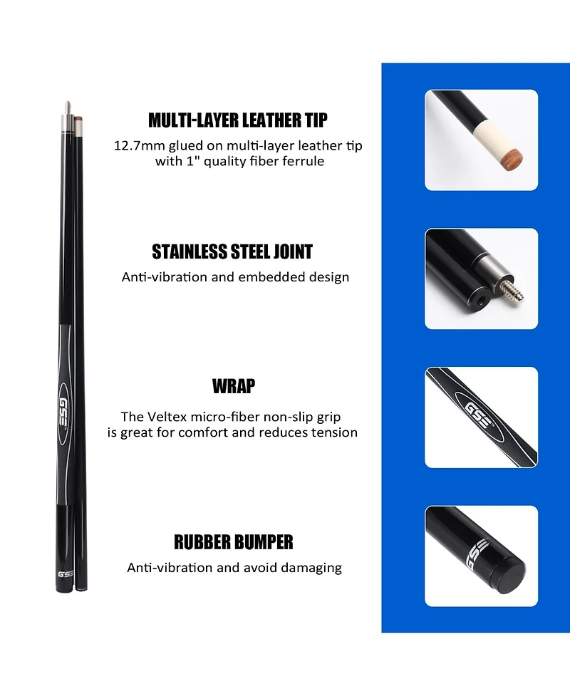 Gse Games & Sports Expert Piece Slick Fiberglass Graphite Composite Billiard Pool Cue Stick for Men/Women