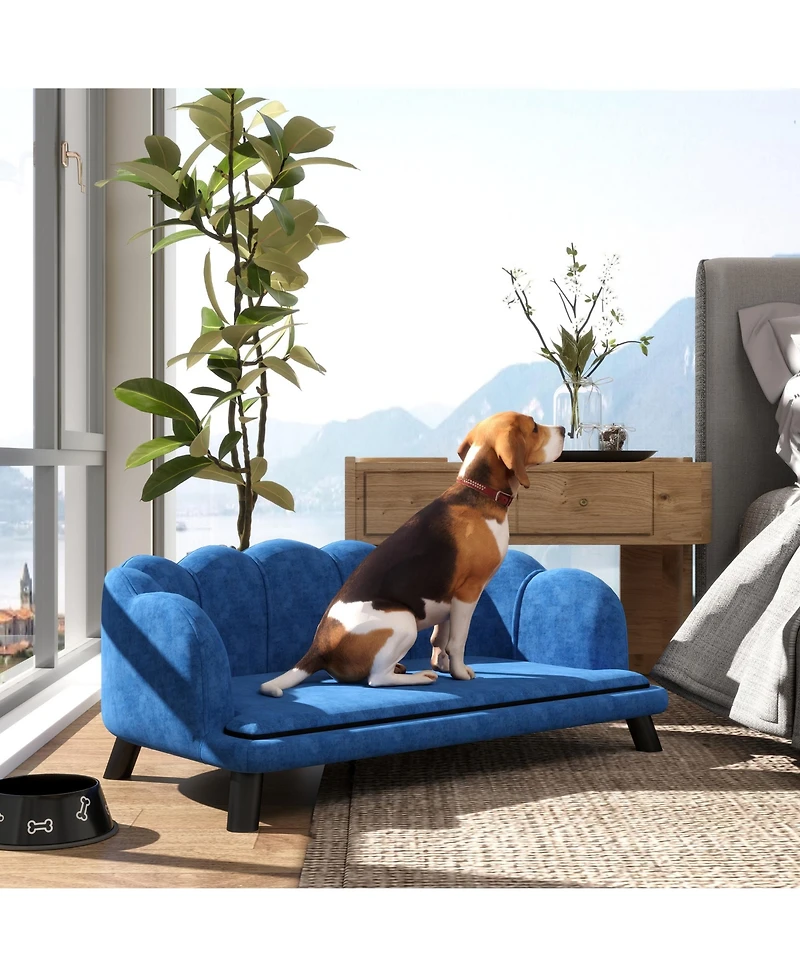 Aostirmotor Velvet Large Dog Couch Bed with Foam Cushion, Pearl Design, Soft Dog Sofa for Big and Medium Dogs, Dark Blue