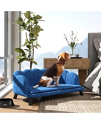 Aostirmotor Velvet Large Dog Couch Bed with Foam Cushion, Pearl Design, Soft Dog Sofa for Big and Medium Dogs, Dark Blue
