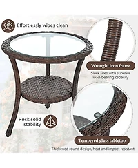 Rainsken Rattan Balcony Furniture Set of 3, Weather Resistant Wicker Bistro Chairs with Round Glass Table, Perfect for Patio, Backyard and Garden