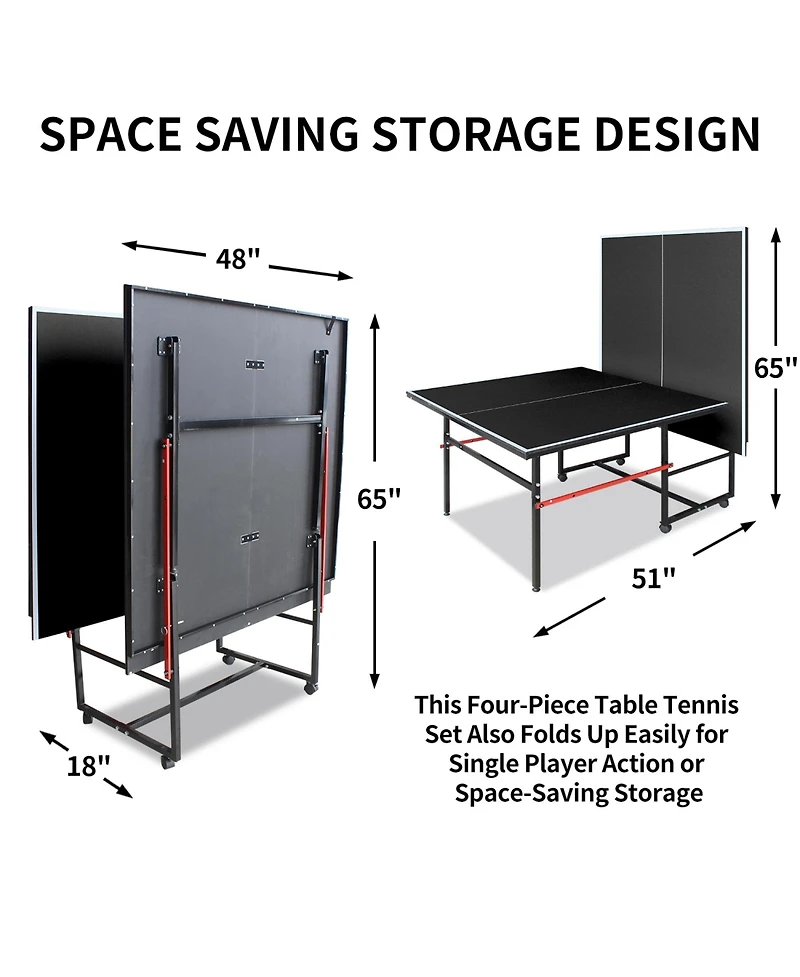 Rainsken 8FT Mid-Size Foldable Ping Pong Table, Portable Family Table Tennis Game Set Complete with Net, 2 Paddles and 3 Balls for Indoor Play