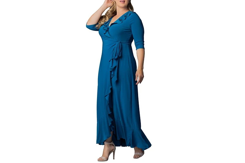 Kiyonna Plus Maritime Ruffle Maxi Dress with Sleeves