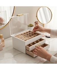 Yigii 3 Layer Acrylic Jewelry Organizer Clear Dustproof Storage Case with Drawers for Earrings Rings Necklaces