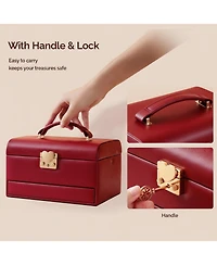 Yigii 3 Layers Leather Jewelry Storage Box with Lock Mirror Drawers for Necklaces Earrings Bracelets Rings