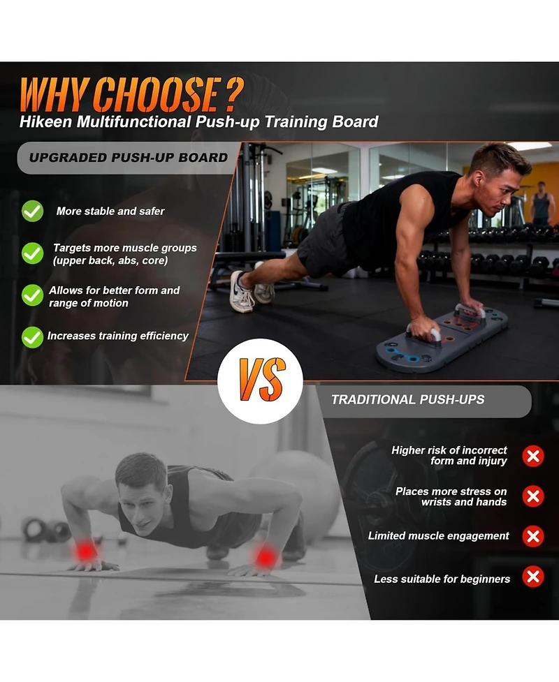Hikeen Push Up Board - Portable Push Up Bar for Home and Travel, Multi-Functional Fitness Workout Equipment | Ideal Home Gym Equipment